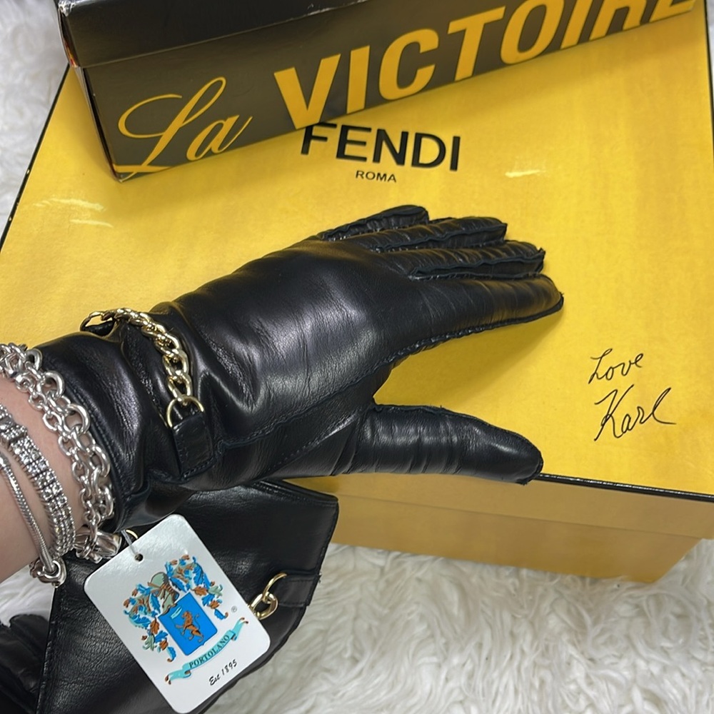 NEW Portolano Black Soft Nappa Leather Gloves with Cashmere Lining - Picture 9 of 9